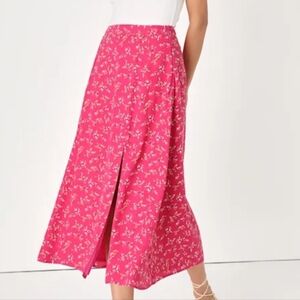 Lulus Bliss Me Hot Pink Floral Midi Skirt. Sz XS